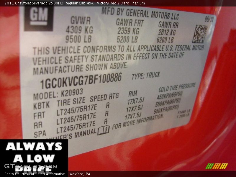 Victory Red / Dark Titanium 2011 Chevrolet Silverado 2500HD Regular Cab 4x4