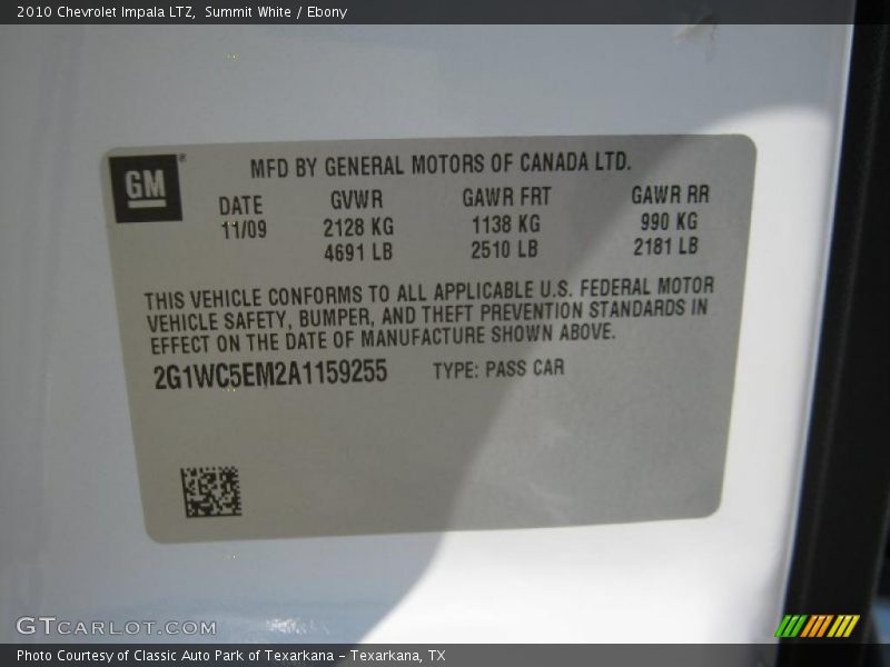 Summit White / Ebony 2010 Chevrolet Impala LTZ