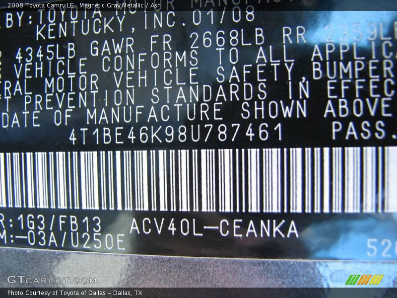 Magnetic Gray Metallic / Ash 2008 Toyota Camry LE