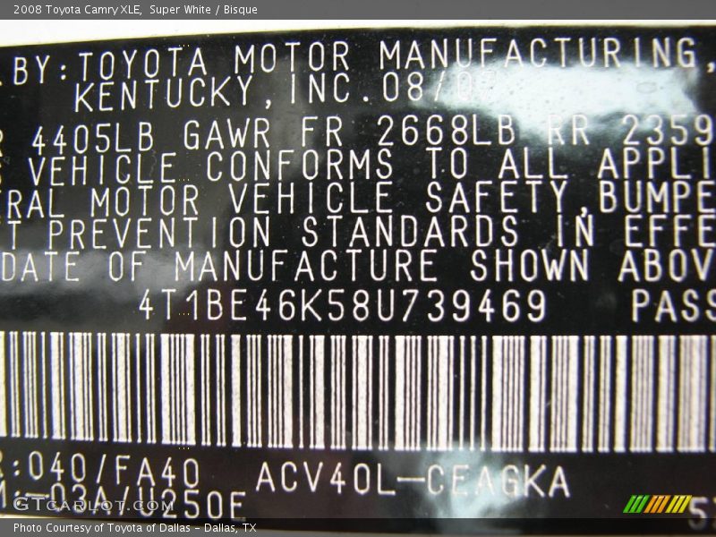 Super White / Bisque 2008 Toyota Camry XLE