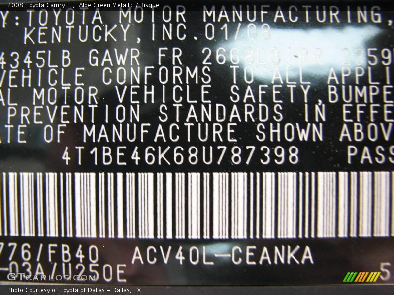 Aloe Green Metallic / Bisque 2008 Toyota Camry LE