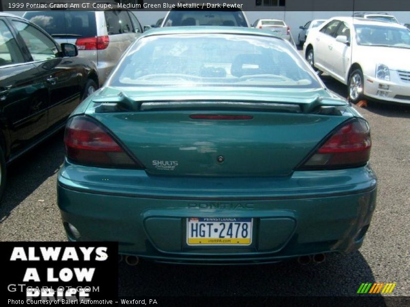 Medium Green Blue Metallic / Dark Pewter 1999 Pontiac Grand Am GT Coupe