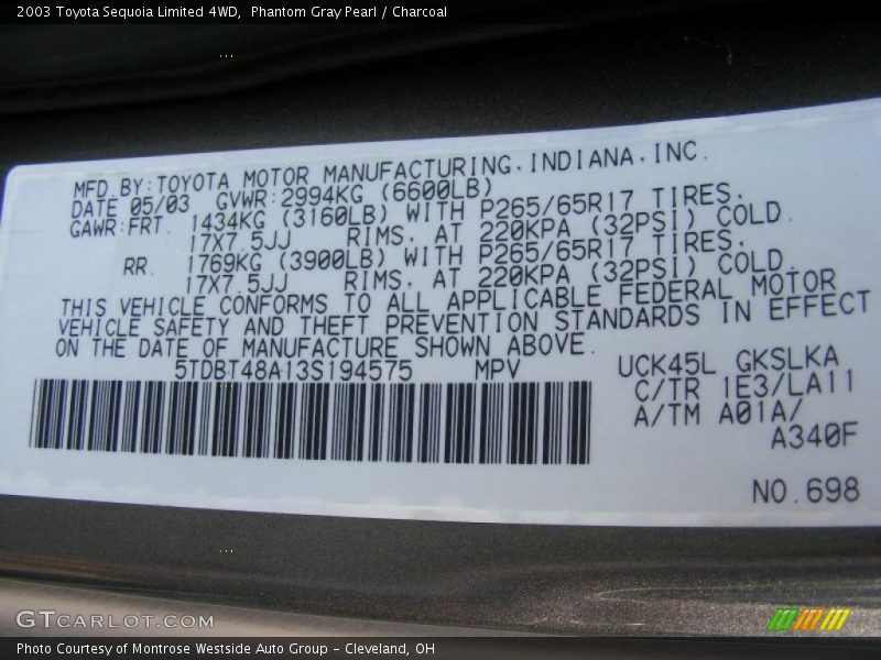 Phantom Gray Pearl / Charcoal 2003 Toyota Sequoia Limited 4WD