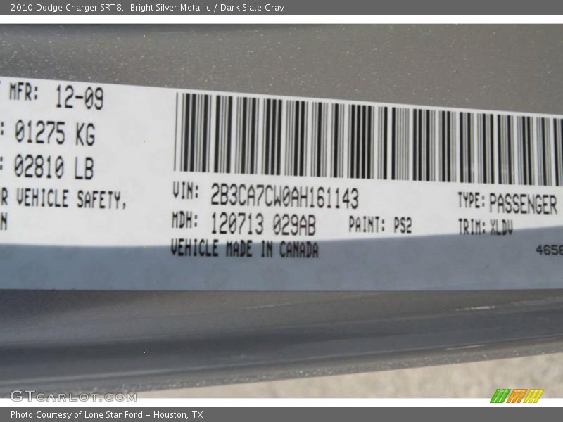 Bright Silver Metallic / Dark Slate Gray 2010 Dodge Charger SRT8
