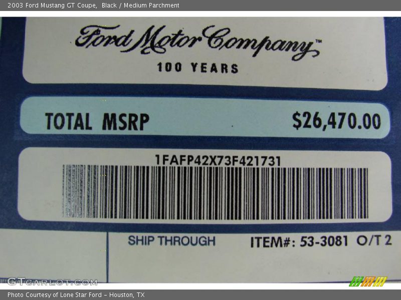 Black / Medium Parchment 2003 Ford Mustang GT Coupe