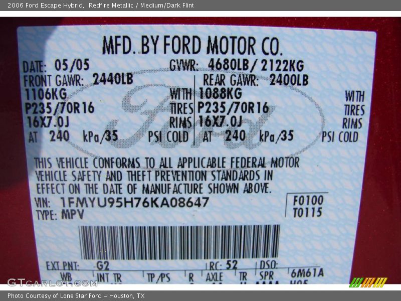 Redfire Metallic / Medium/Dark Flint 2006 Ford Escape Hybrid
