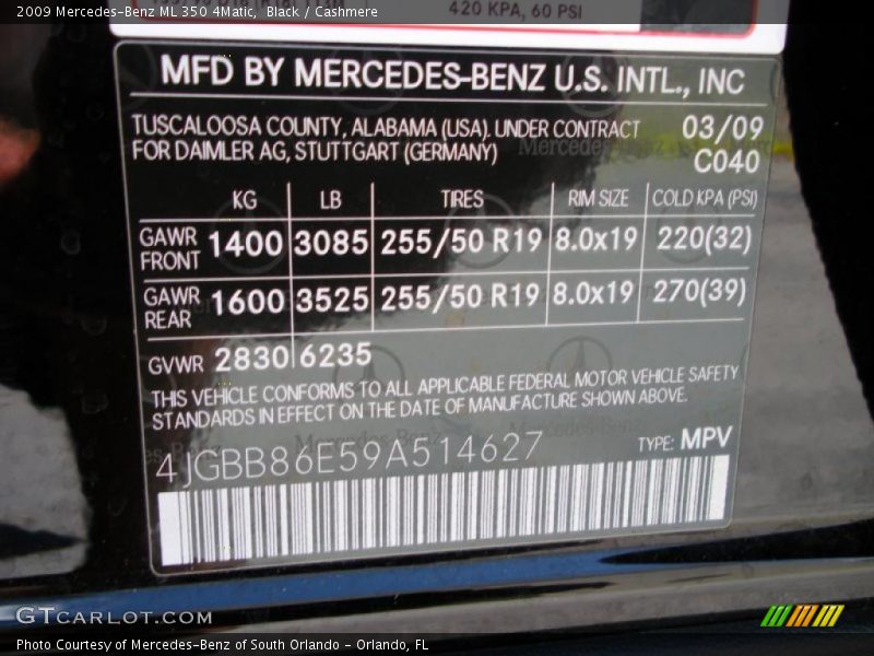 Black / Cashmere 2009 Mercedes-Benz ML 350 4Matic