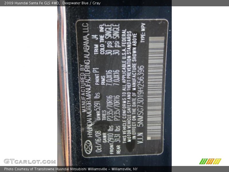 Deepwater Blue / Gray 2009 Hyundai Santa Fe GLS 4WD