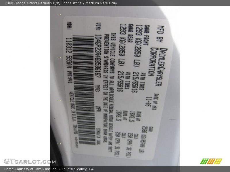 Stone White / Medium Slate Gray 2006 Dodge Grand Caravan C/V