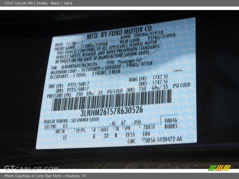 Black / Sand 2007 Lincoln MKZ Sedan