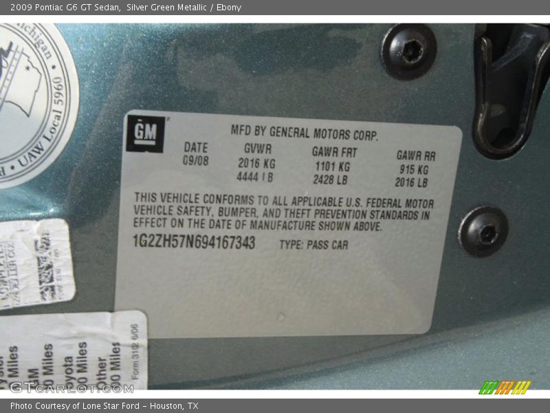 Silver Green Metallic / Ebony 2009 Pontiac G6 GT Sedan