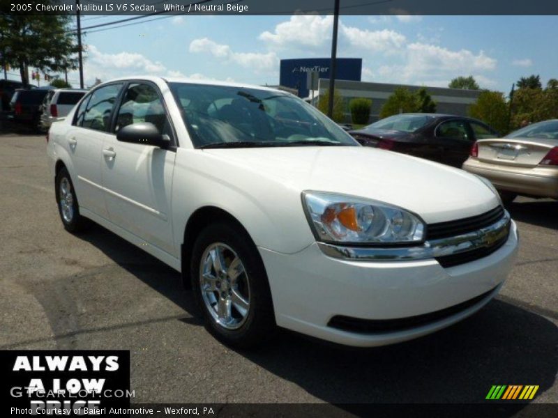 White / Neutral Beige 2005 Chevrolet Malibu LS V6 Sedan