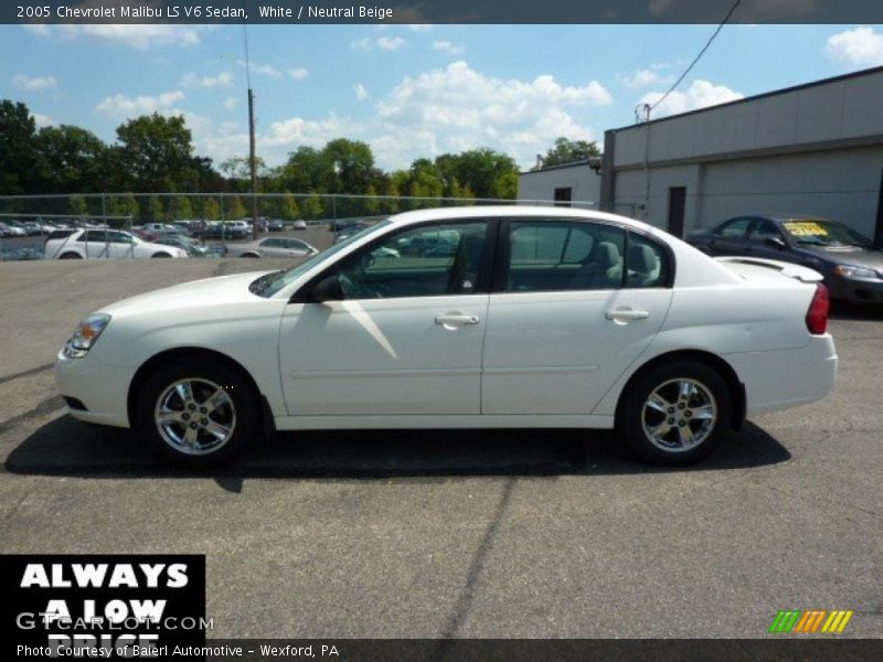 White / Neutral Beige 2005 Chevrolet Malibu LS V6 Sedan