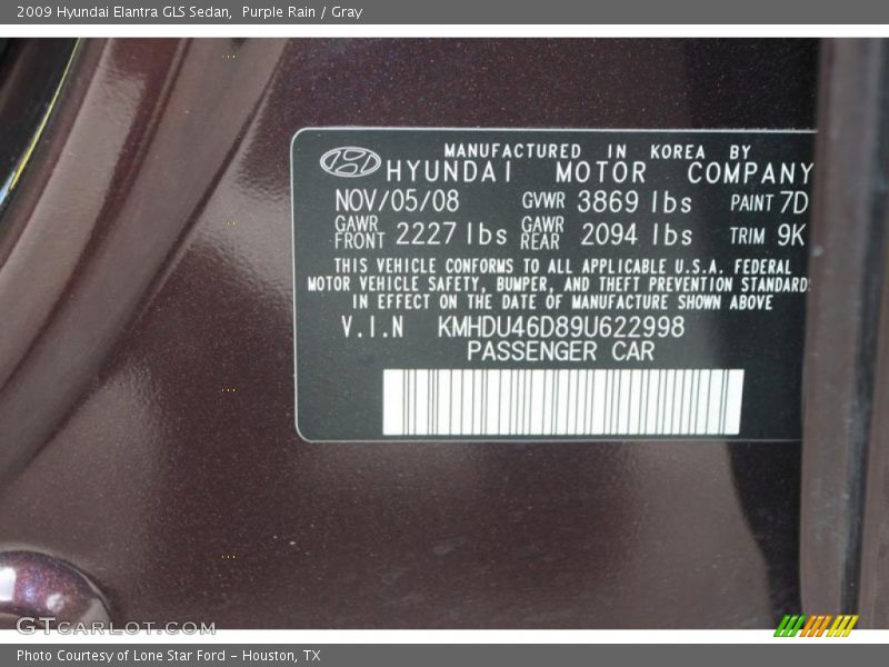 Purple Rain / Gray 2009 Hyundai Elantra GLS Sedan