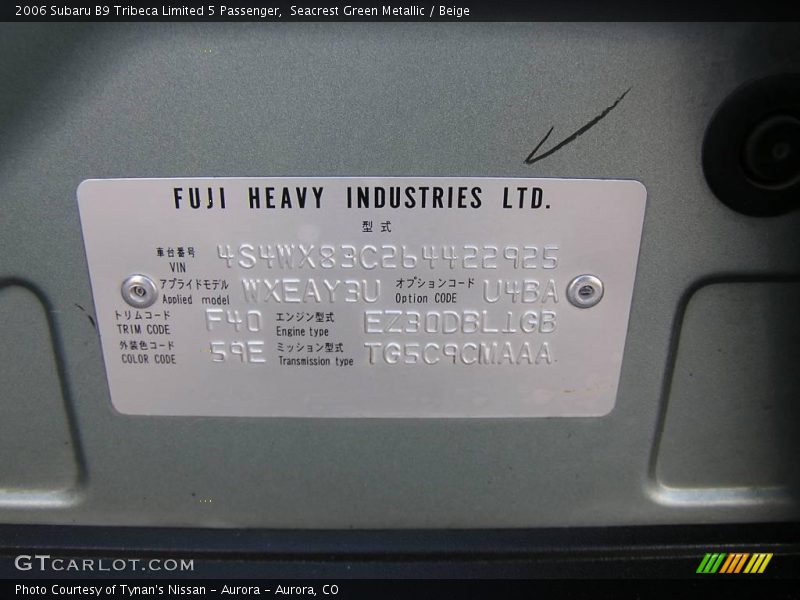 Seacrest Green Metallic / Beige 2006 Subaru B9 Tribeca Limited 5 Passenger