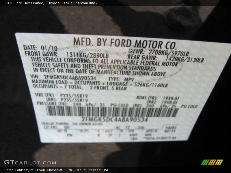Tuxedo Black / Charcoal Black 2010 Ford Flex Limited