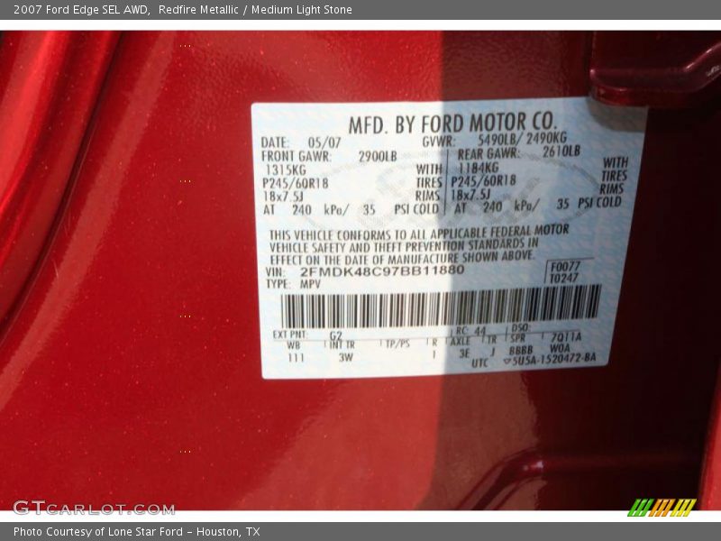 Redfire Metallic / Medium Light Stone 2007 Ford Edge SEL AWD