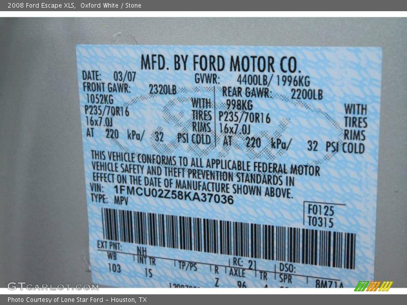 Oxford White / Stone 2008 Ford Escape XLS