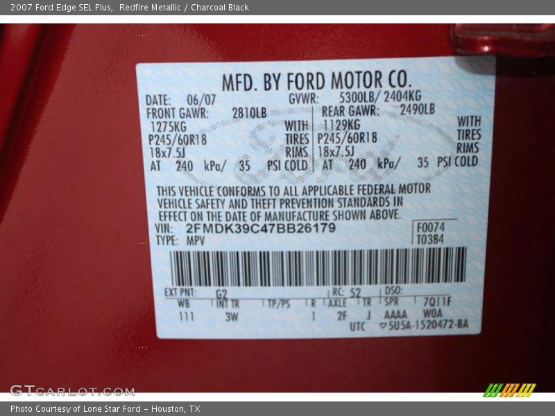 Redfire Metallic / Charcoal Black 2007 Ford Edge SEL Plus