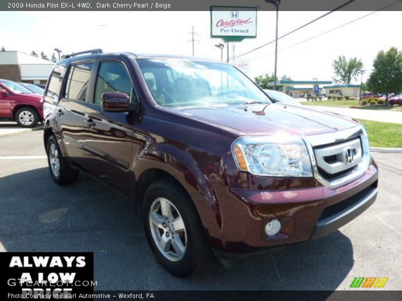 Dark Cherry Pearl / Beige 2009 Honda Pilot EX-L 4WD