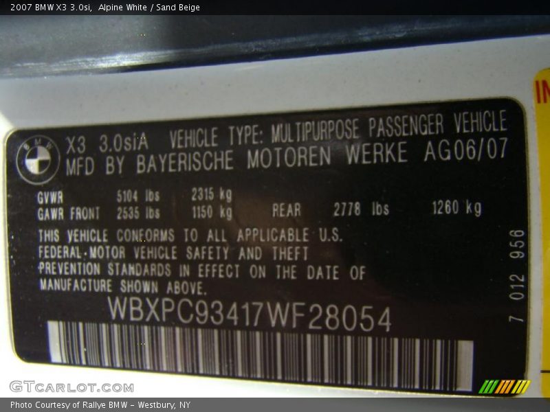 Alpine White / Sand Beige 2007 BMW X3 3.0si