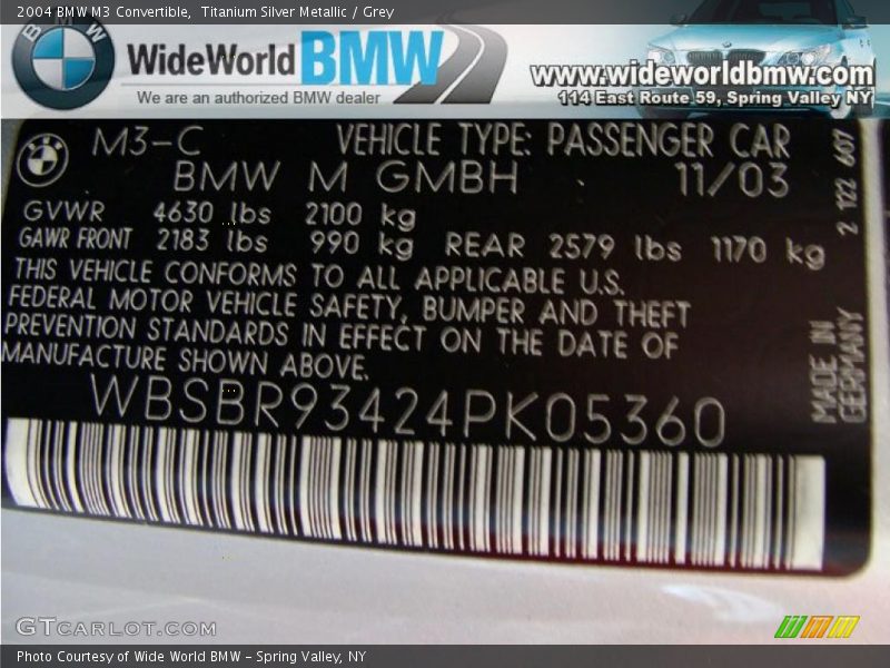 Titanium Silver Metallic / Grey 2004 BMW M3 Convertible