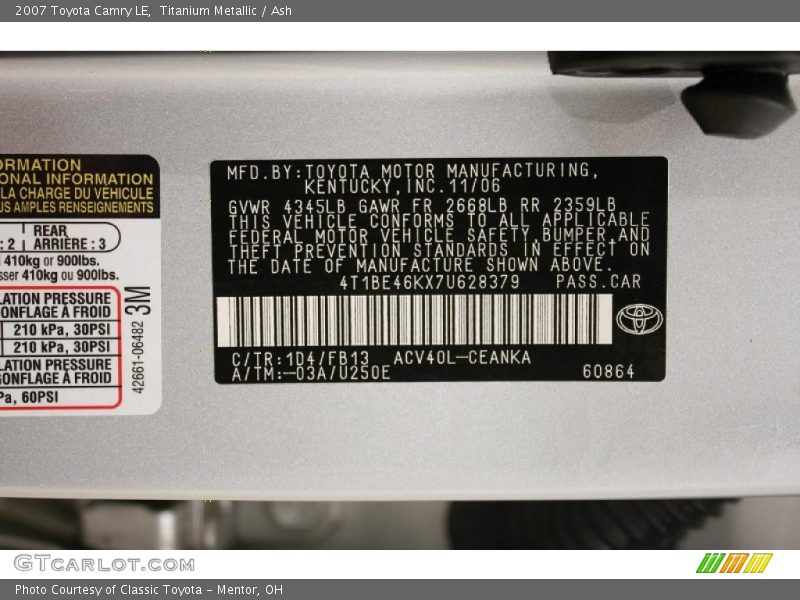 Titanium Metallic / Ash 2007 Toyota Camry LE