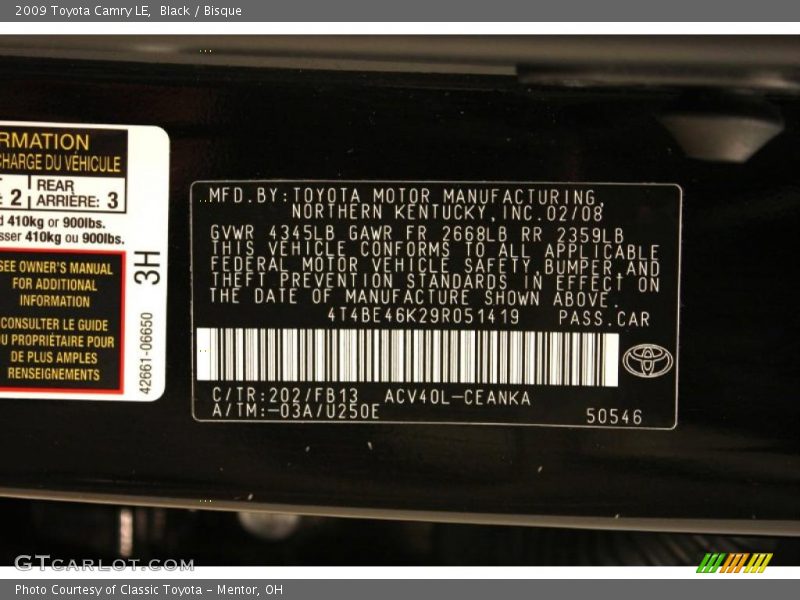 Black / Bisque 2009 Toyota Camry LE
