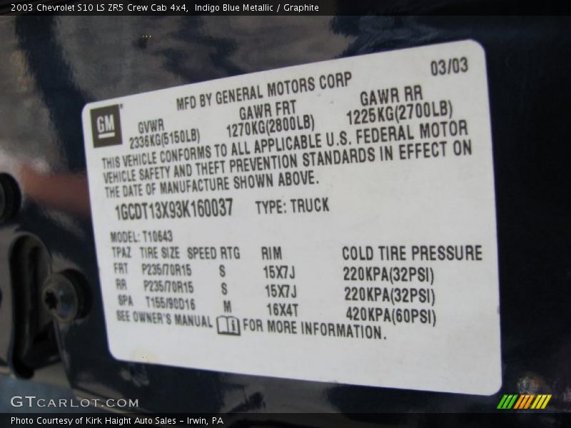 Indigo Blue Metallic / Graphite 2003 Chevrolet S10 LS ZR5 Crew Cab 4x4