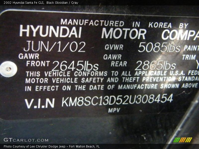 Black Obsidian / Gray 2002 Hyundai Santa Fe GLS