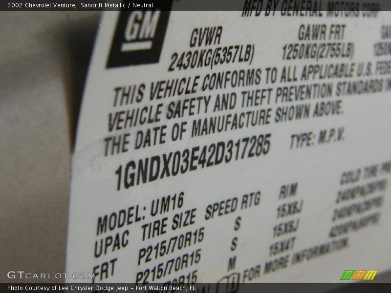 Sandrift Metallic / Neutral 2002 Chevrolet Venture