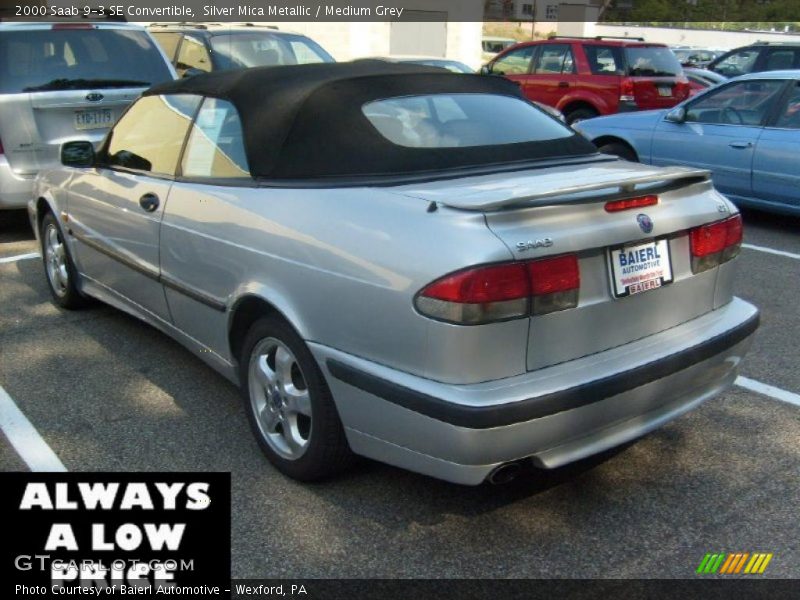 Silver Mica Metallic / Medium Grey 2000 Saab 9-3 SE Convertible