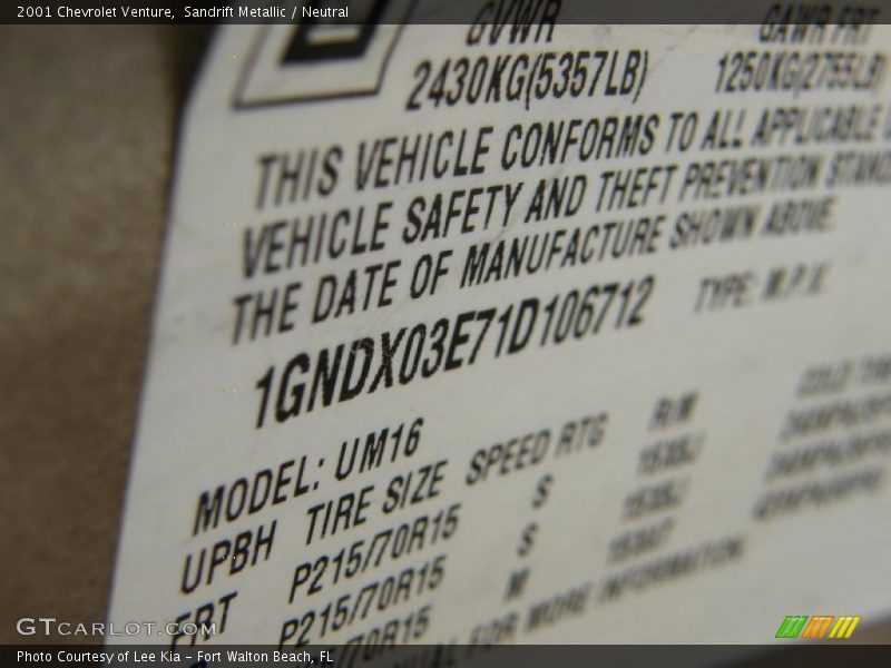 Sandrift Metallic / Neutral 2001 Chevrolet Venture