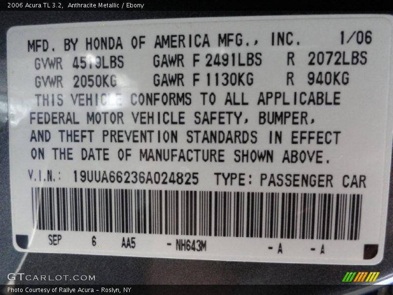 Anthracite Metallic / Ebony 2006 Acura TL 3.2