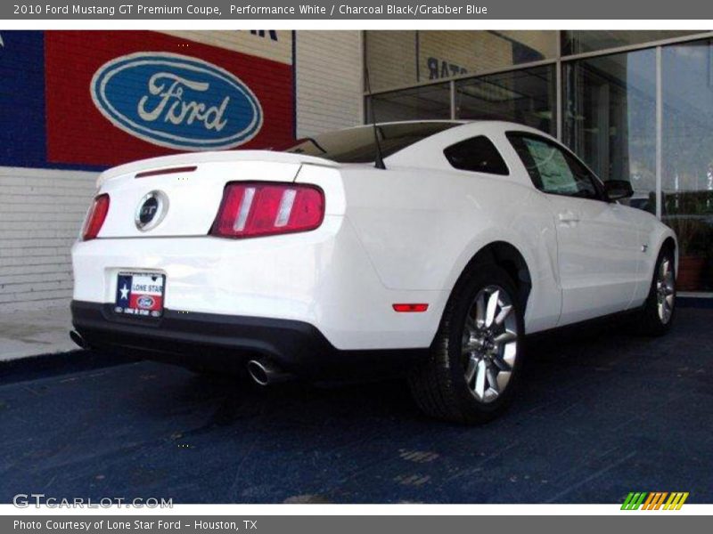 Performance White / Charcoal Black/Grabber Blue 2010 Ford Mustang GT Premium Coupe