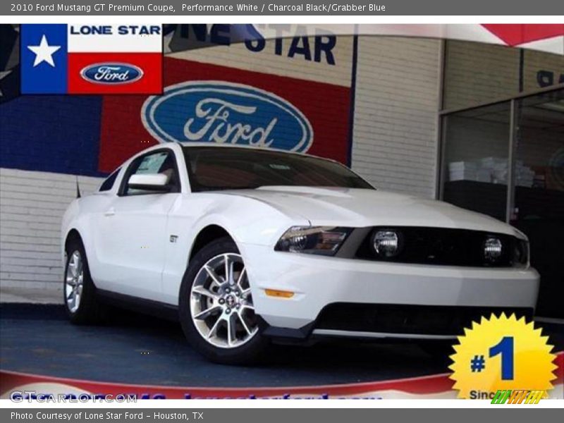 Performance White / Charcoal Black/Grabber Blue 2010 Ford Mustang GT Premium Coupe
