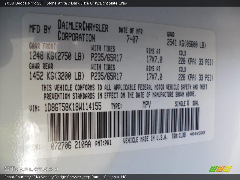 Stone White / Dark Slate Gray/Light Slate Gray 2008 Dodge Nitro SLT