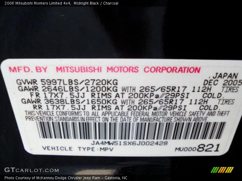Midnight Black / Charcoal 2006 Mitsubishi Montero Limited 4x4