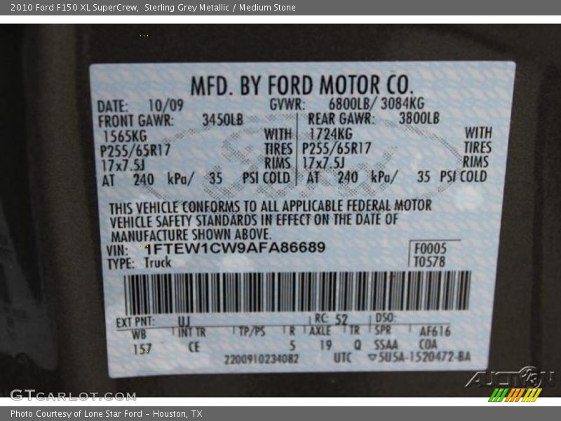 Sterling Grey Metallic / Medium Stone 2010 Ford F150 XL SuperCrew