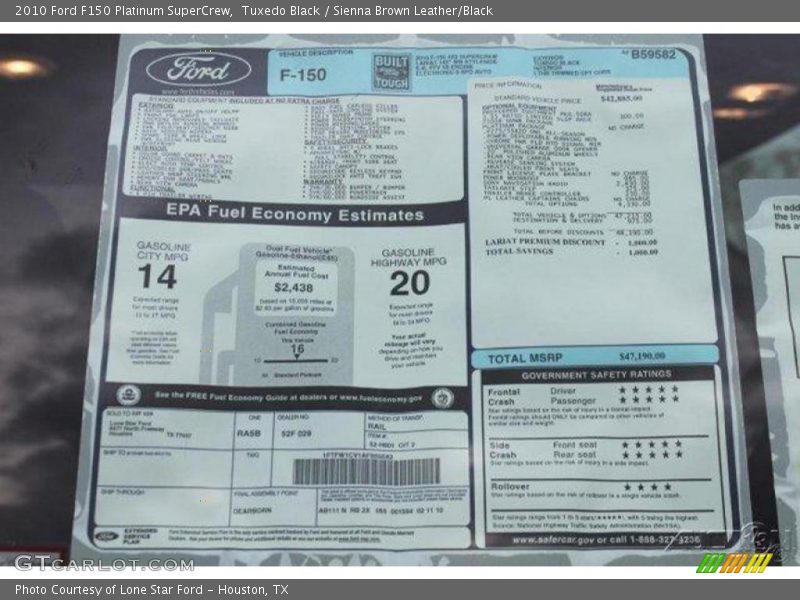 Tuxedo Black / Sienna Brown Leather/Black 2010 Ford F150 Platinum SuperCrew