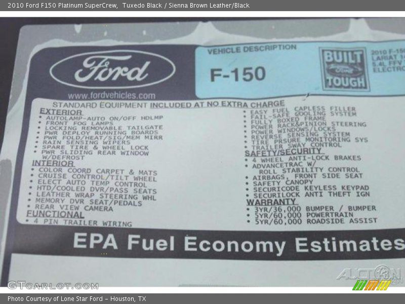 Tuxedo Black / Sienna Brown Leather/Black 2010 Ford F150 Platinum SuperCrew