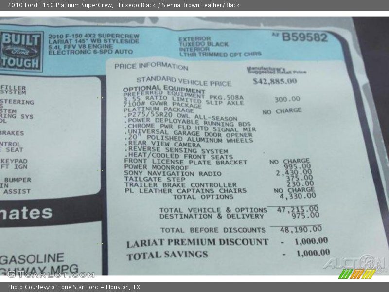 Tuxedo Black / Sienna Brown Leather/Black 2010 Ford F150 Platinum SuperCrew