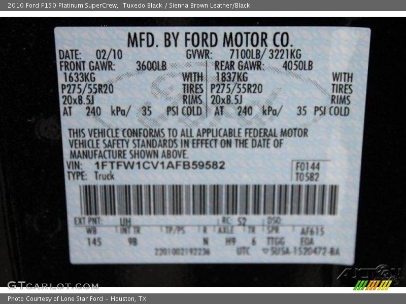 Tuxedo Black / Sienna Brown Leather/Black 2010 Ford F150 Platinum SuperCrew