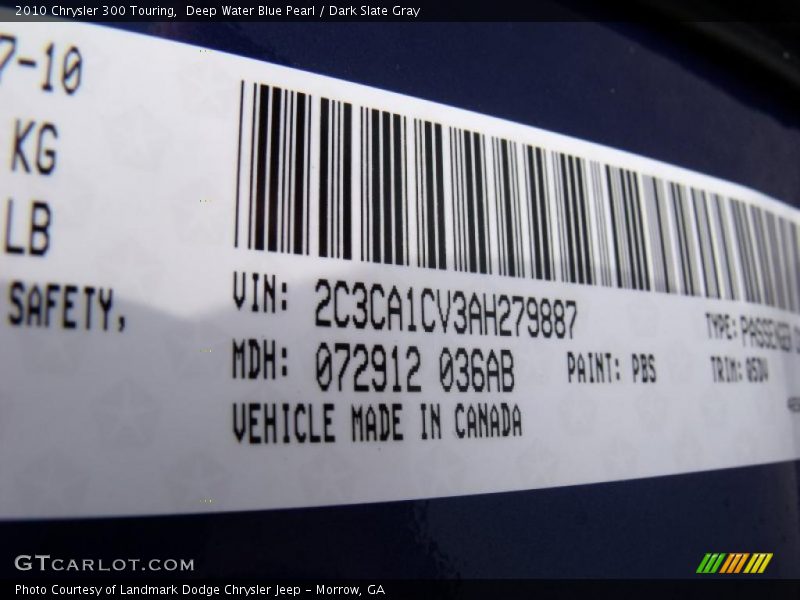Deep Water Blue Pearl / Dark Slate Gray 2010 Chrysler 300 Touring