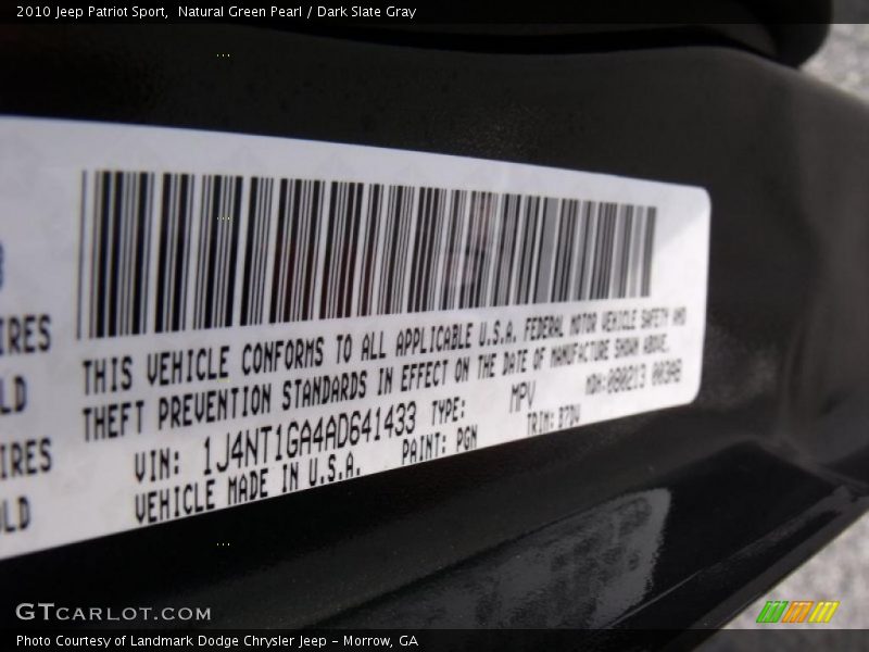 Natural Green Pearl / Dark Slate Gray 2010 Jeep Patriot Sport