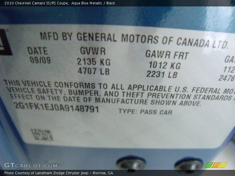 Aqua Blue Metallic / Black 2010 Chevrolet Camaro SS/RS Coupe