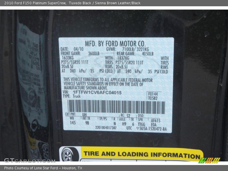 Tuxedo Black / Sienna Brown Leather/Black 2010 Ford F150 Platinum SuperCrew