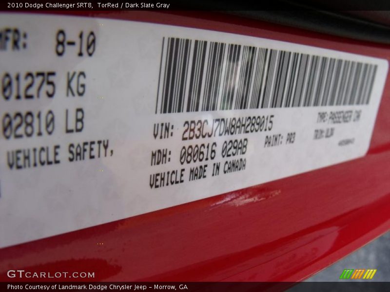 TorRed / Dark Slate Gray 2010 Dodge Challenger SRT8