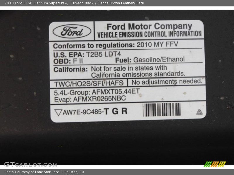 Tuxedo Black / Sienna Brown Leather/Black 2010 Ford F150 Platinum SuperCrew