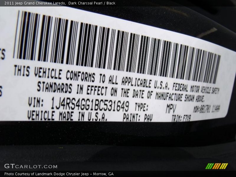 Dark Charcoal Pearl / Black 2011 Jeep Grand Cherokee Laredo